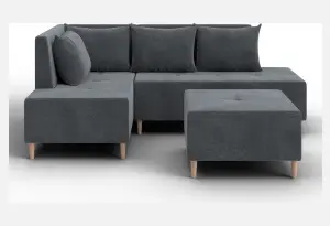 Диван угловой модульный с пуфом Лига-126 угол левый LAIM 23 светло-серый (Велюр)