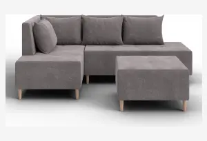 Диван угловой модульный с пуфом Лига-126 угол левый LAIM 04 бежевый (Велюр)