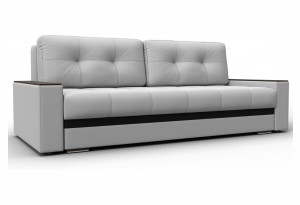 Диван прямой с декором Лига-096 НПБ Белый/Черный (Экокожа)