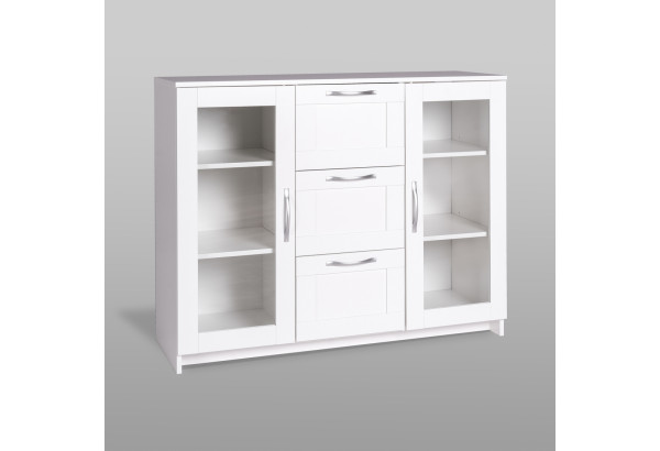 Тумба СИРИУС с двумя стеклянными дверьми и тремя ящиками, цвет белый - главное фото