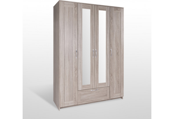 Шкаф СИРИУС четырёхдверный с одним выдвижным ящиком и двумя зеркалами, цвет Дуб Сонома - главное фото
