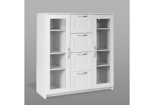 Тумба СИРИУС с двумя стеклянными дверьми и четырьмя ящиками, цвет белый - главное фото