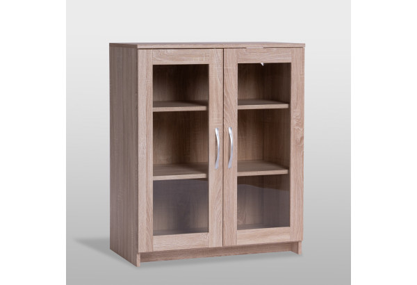 Тумба СИРИУС двухдверная с двумя стеклянными дверьми, цвет Дуб Сонома - главное фото