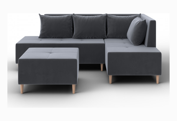 Диван угловой модульный с пуфом Лига-126 угол правый SEVEN 17 серый (Велюр) - главное фото