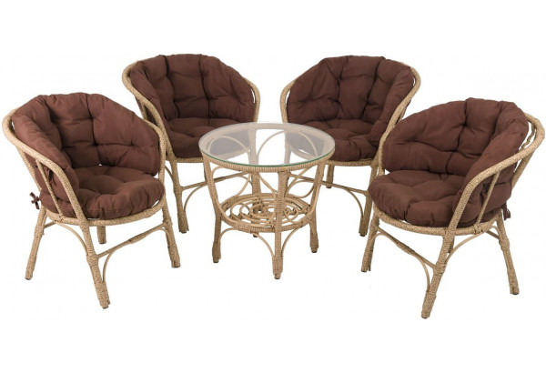 Комплект мебели из искусственного ротанга с коричневыми подушками - главное фото