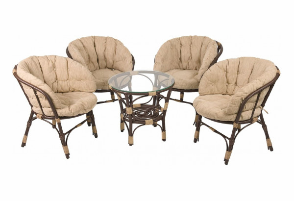 Комплект мебели из искусственного ротанга с бежевыми подушками - главное фото