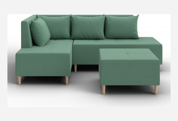 Диван угловой модульный с пуфом Лига-126 угол левый Амур 11 зеленый (Рогожка) - главное фото