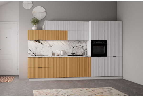 Модульная кухня "Мелисса" Белый скин/Горчица МДФ - главное фото